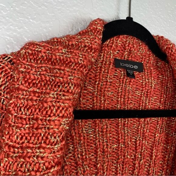 Bebe Wool Blend Open Front Collared Long Sleeve Knit Cropped Cardigan Sweater L - Picture 2 of 9